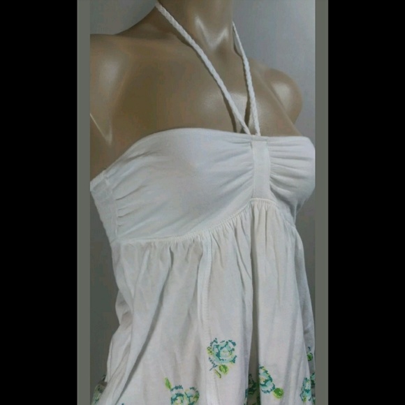 SO WHITE FLORAL HALTER TANK TUBE TOP SHIRT - Picture 7 of 8